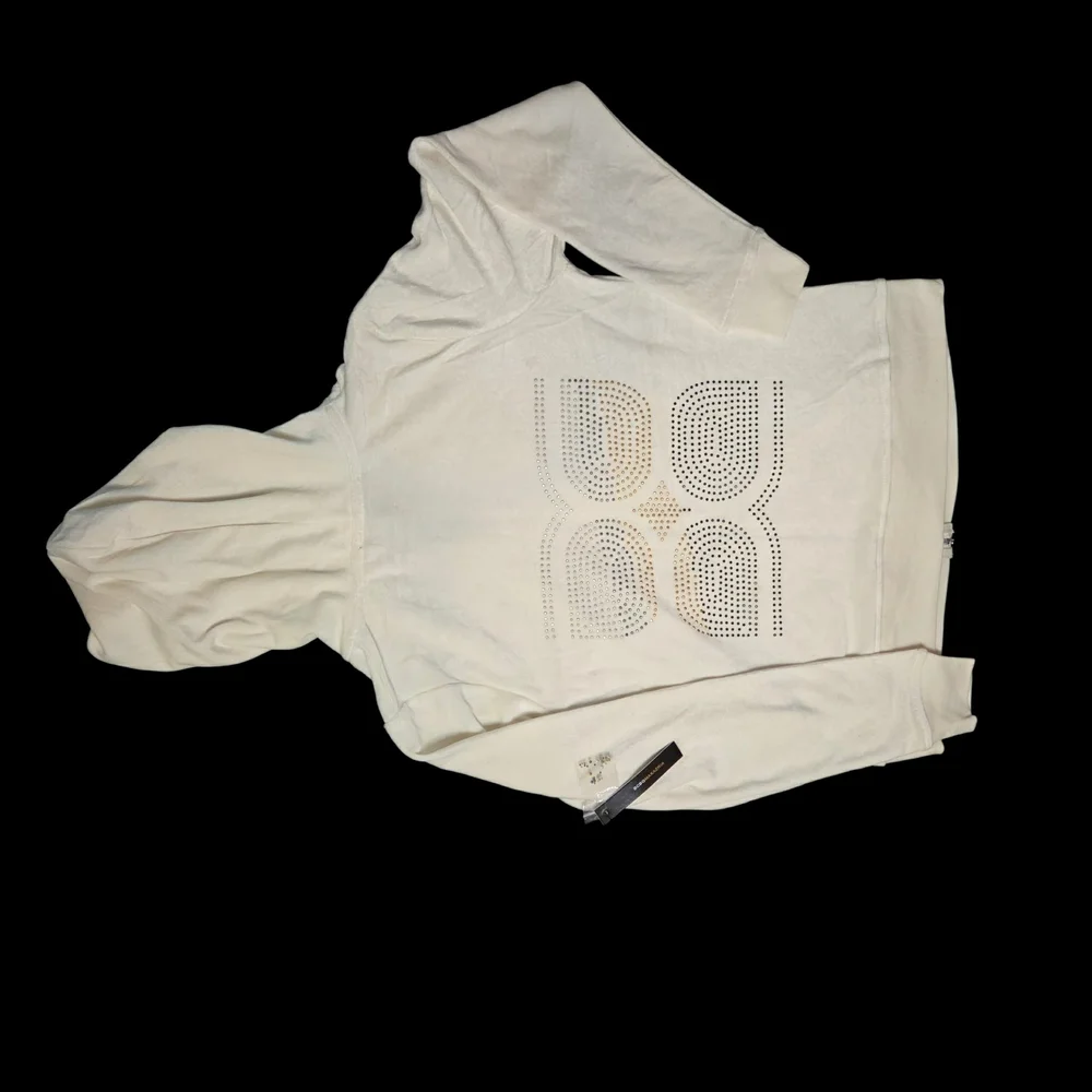 BCBGMaxAzria Ivory Rhinestone Logo Zip Hoodie - Picture 3 of 6
